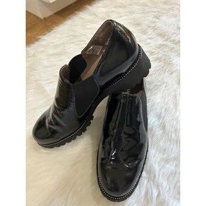 Tomasi Loafers Womans Size 38 7.5 Black Patent Leather Slip On Chunky Italy New